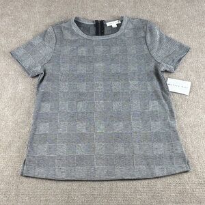 Abbey Rose Women's Knit Black/Gray Checkered Short Sleeve Office Top Size M NWT